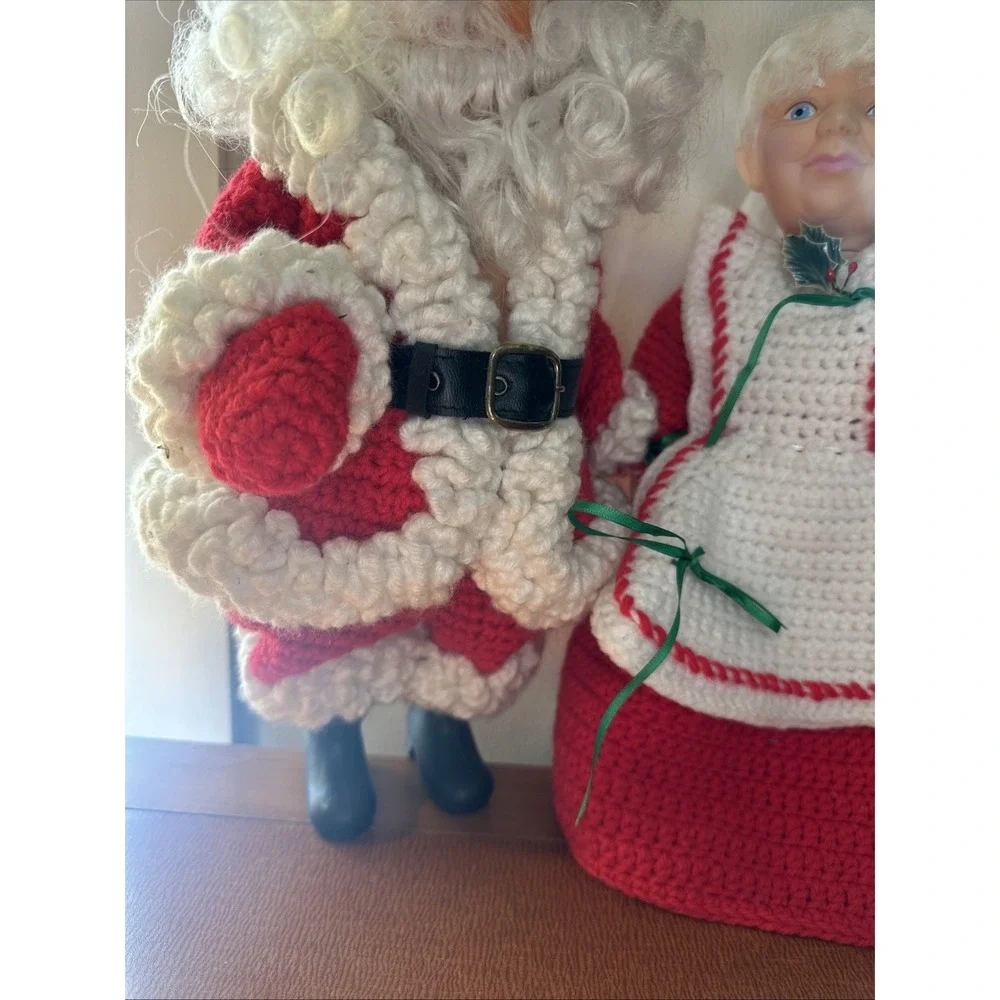 Santa‎ And Mrs Claus Dolls In Homemade Crochet Clothes